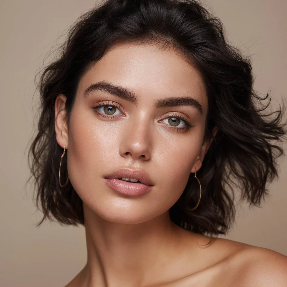 Woman with short hair and hoop earrings